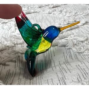 Beautiful Handmade Blown Glass Rainbow Colored Hummingbird Ornament